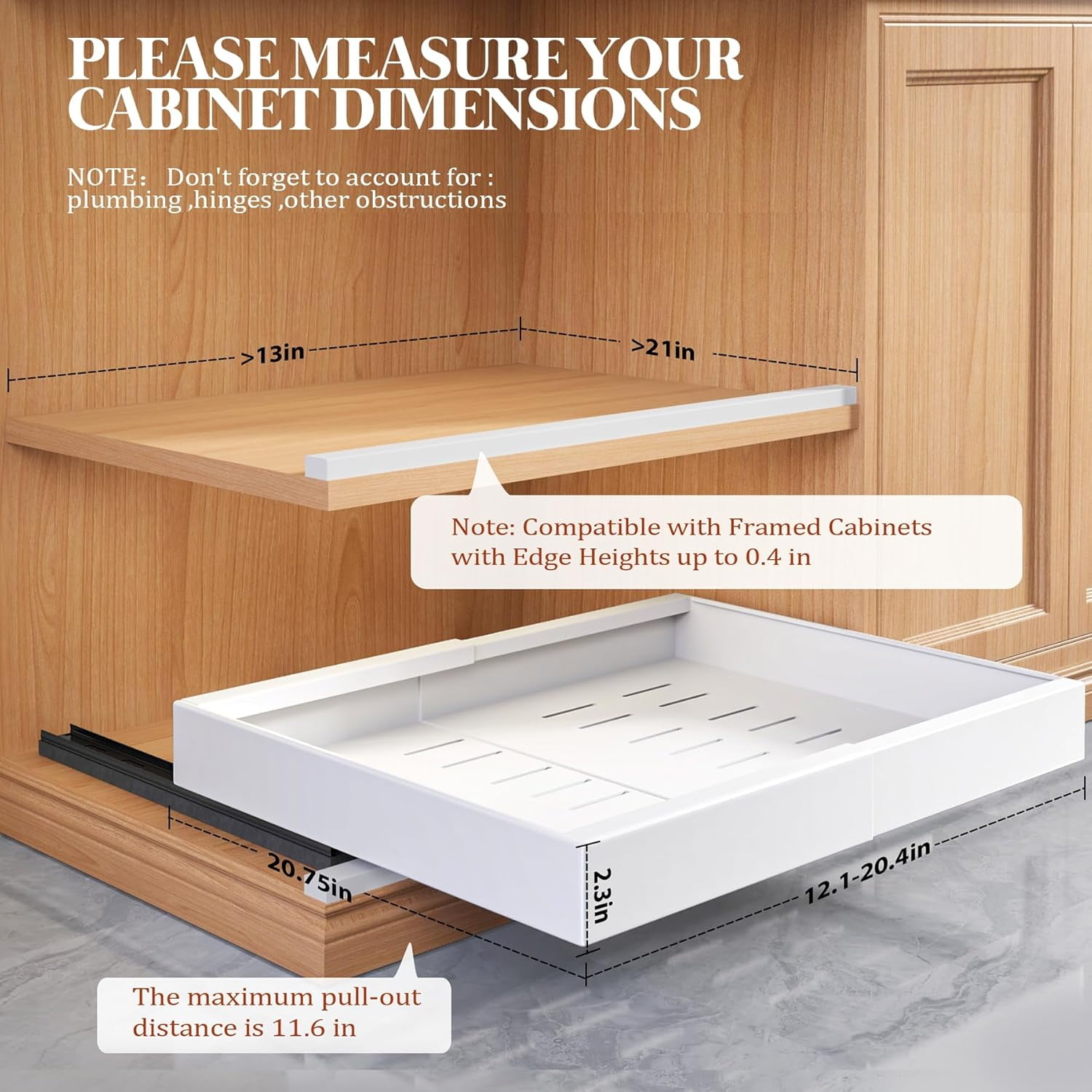 2 Packs Expandable 12″–21″Carbon Steel Pull Out Cabinet Organizer, TAIMASI Heavy-Duty Slide Out Drawer Kitchen Cabinet, Rust-Resistant Rack, No Drill Under Sink Storage Shelf