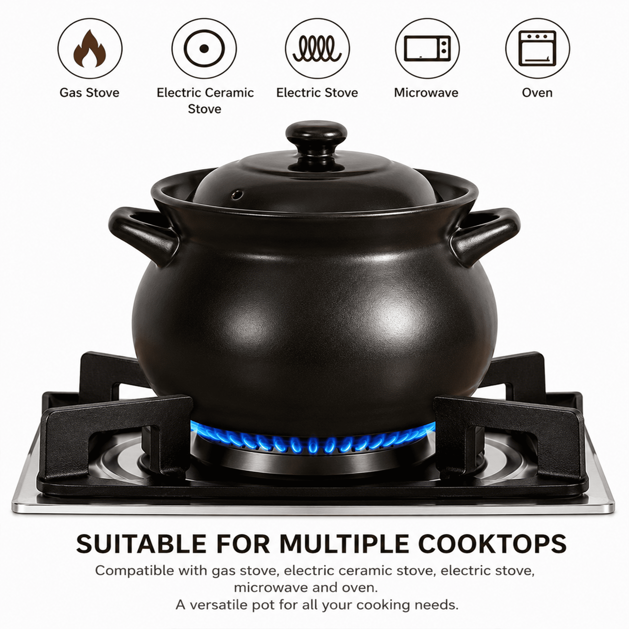 4 Quart Cauldron Slow Cooker with No Removable Crock Hard Porcelain Enamel Nonstick Covered Ceramic Casserole Pot, Nutrient-Rich Soup & Porridge Pot for Gas Stoves