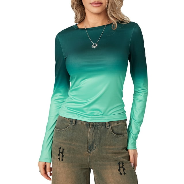 SUNSIOM T-Shirts Basiques Ajustés Décontractés pour Femmes Printemps Automne Manches Longues Col Rond Streetwear