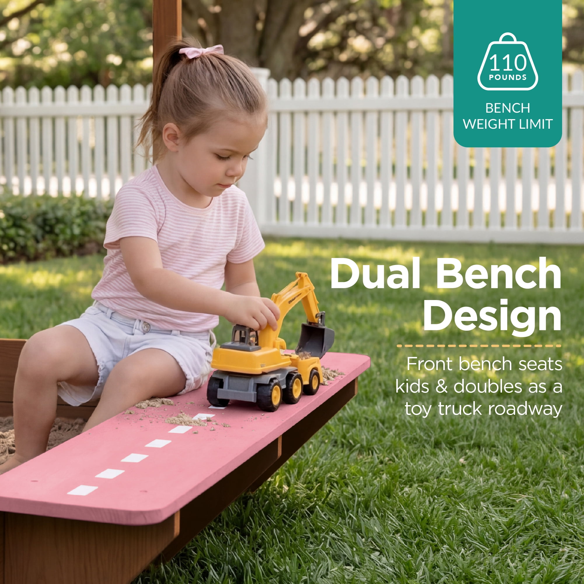 Best Choice Products Deluxe Wooden Sandbox with Canopy, Water Table, Bench Seat, Outdoor Kids Playset - Pink
