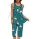 thumbnail image 2 of Conjunto de Ropa de Estar de Mujer Cuello Redondo Impresión Blusa sin Mangas Pantalones Cortos, Pantalones de Cintura Elástica para las Mujeres, 2 of 7