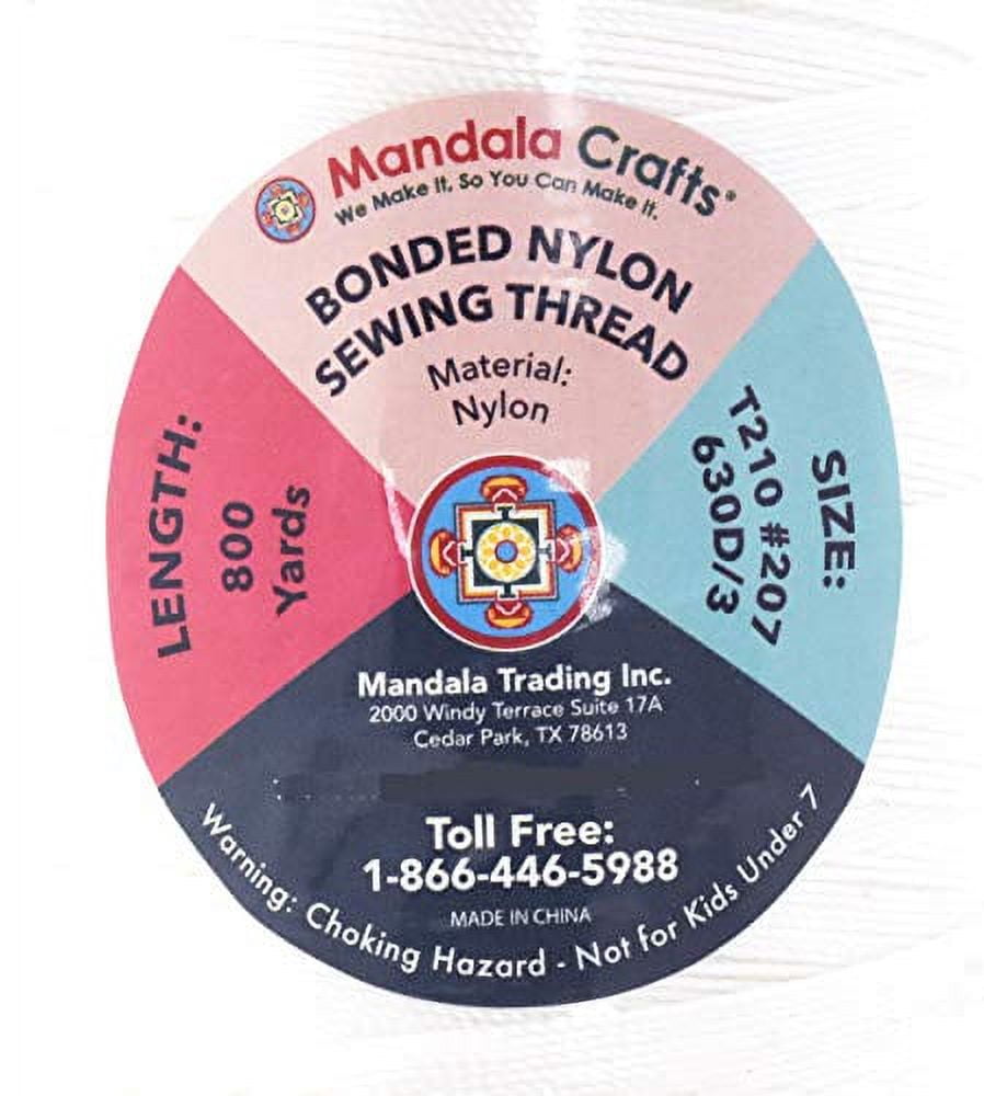 Mandala Crafts Bonded Nylon Thread for Sewing Leather, Upholstery, Jeans  and Weaving Hair; Heavy-Duty (T210 #207 630D/3, Black) 