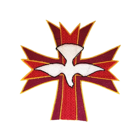 White Dove Cross Fully Embroidered Iron On Patch