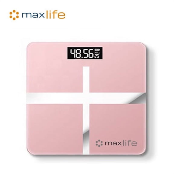 Max Life - Digital Scale, Body Weight Bathroom Scale 396lb/180kg High Accuracy, Step-On Technology with Lithium Rechargeable Battery - Pink, New