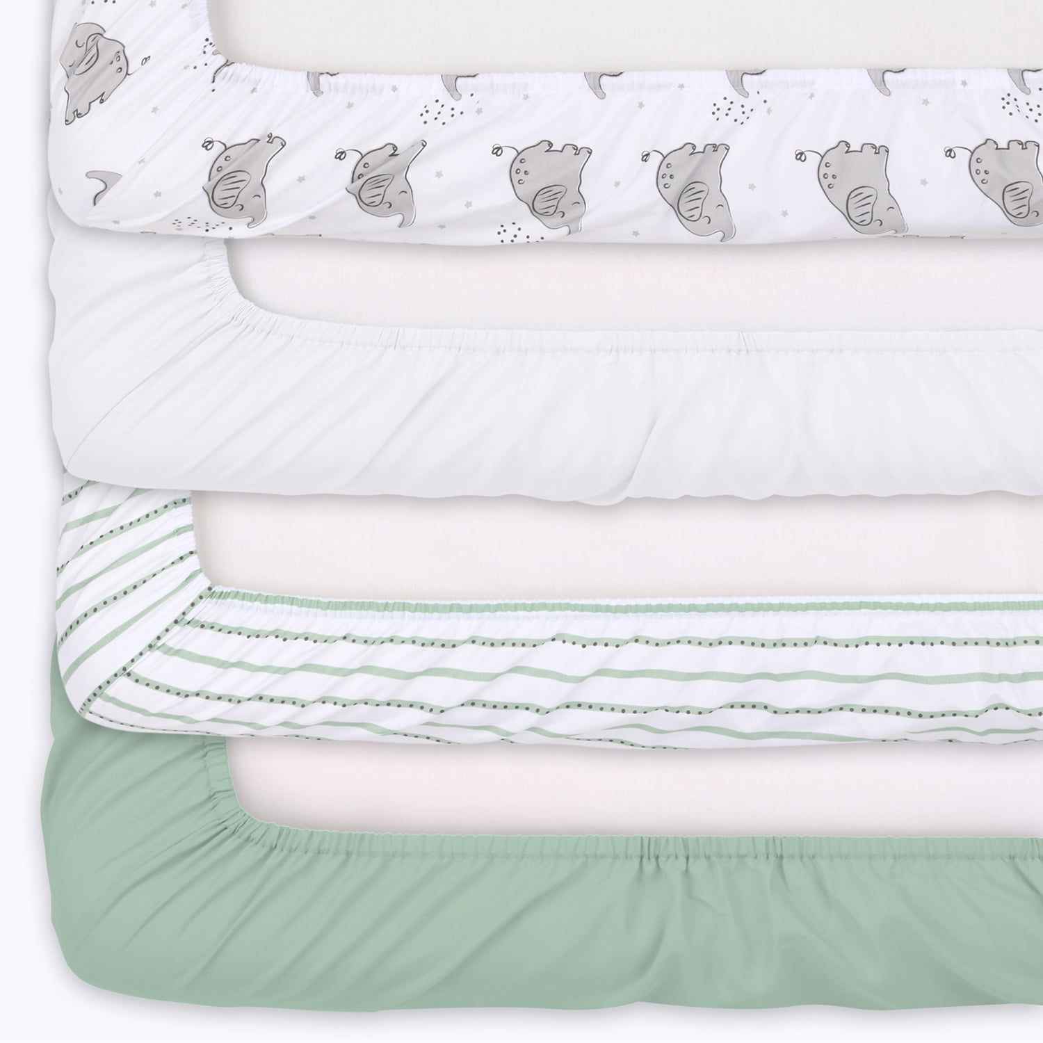 The Peanutshell Celestial Stars and Elephant Fitted Crib Sheets, Unisex 8-Pack Set, Grey, Green