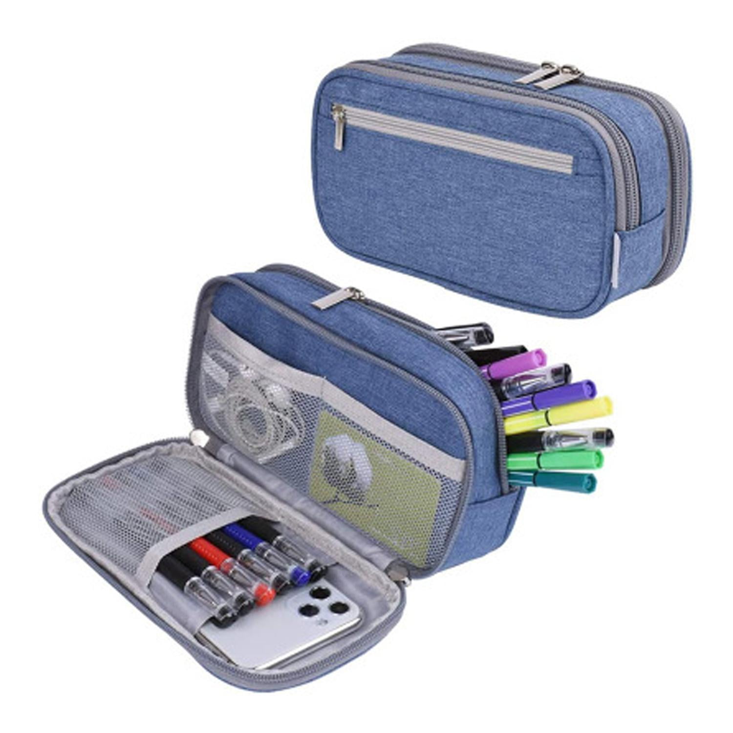 Pencil Case Large Capacity, 3 Compartments School Office Stationery Bag