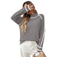 thumbnail image 3 of Sweaters for Women Trendy Cute Cozy Turtle-Neck Long Sleeve Colorblock Knitted Pullover Tops Grey M, 3 of 9