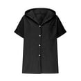 thumbnail image 4 of Busydd Shirts for Women with Hood Solid Color Short Sleeve Cotton Linen Shirts Casual Pocket Hooded Summer Tops for Women Trendy Lapel Button Up Shirts, 4 of 6