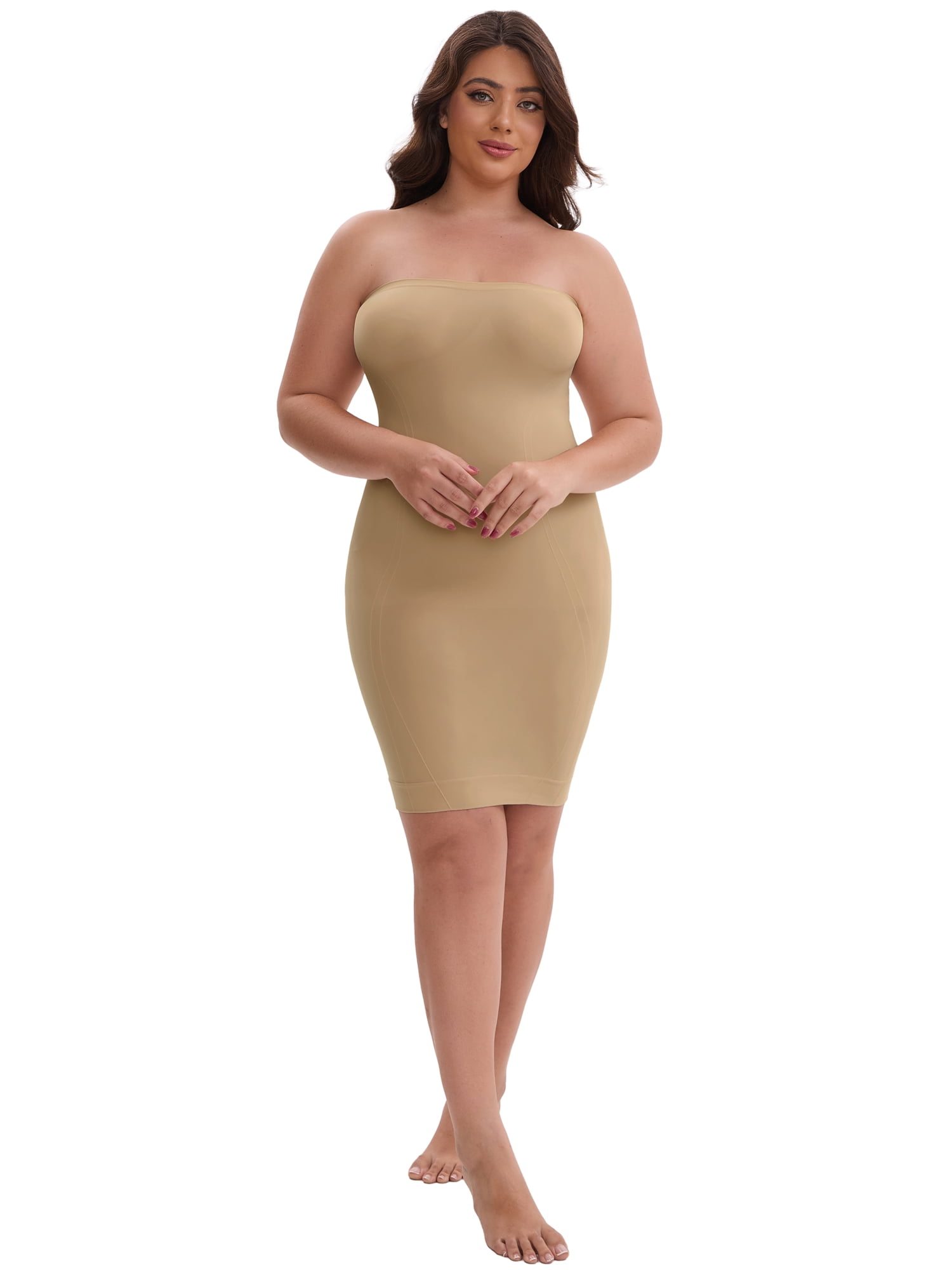 DARING DIVA Women's Push-Up Strapless Bandeau Tummy Control Slip XXL Light Brown