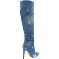 thumbnail image 4 of Women's Denim Knee High Boots Stiletto Heel Boot Pointed Toe Distressed Jean Thigh High Boots, 4 of 5