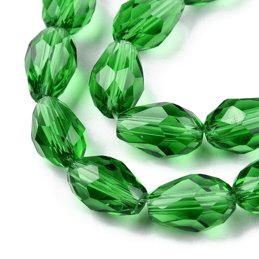 Glass Beads Strands Faceted Drop Green 11x8mm Hole: 1mm 57~59pcs/strand 26.38~26.77 inch