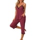 thumbnail image 4 of Conjunto de pijama para mujer INSPIRE CHIC, top de tirantes con pantalones, 2 piezas, ropa de dormir, punto waffle, 2XL, rojo vino, 4 of 5
