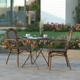 thumbnail image 3 of Emma + Oliver Set of Two Indoor/Outdoor Stacking Thonet Bistro Style Chairs with Arms, Black & White PE Rattan Seat and Natural Finished Metal Frame, 3 of 15