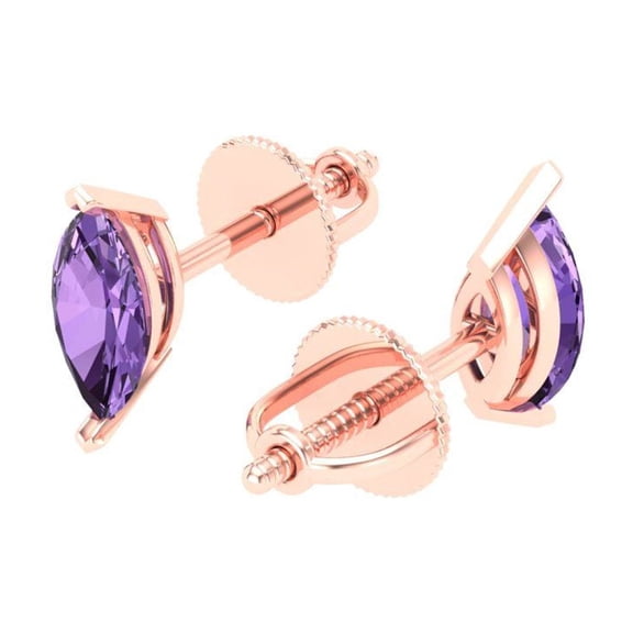 1.0 Ct Marquise Cut Studs Purple Alexandrite 14K Rose Solid Solid Gold Everyday Dainty Earrings Screw Back