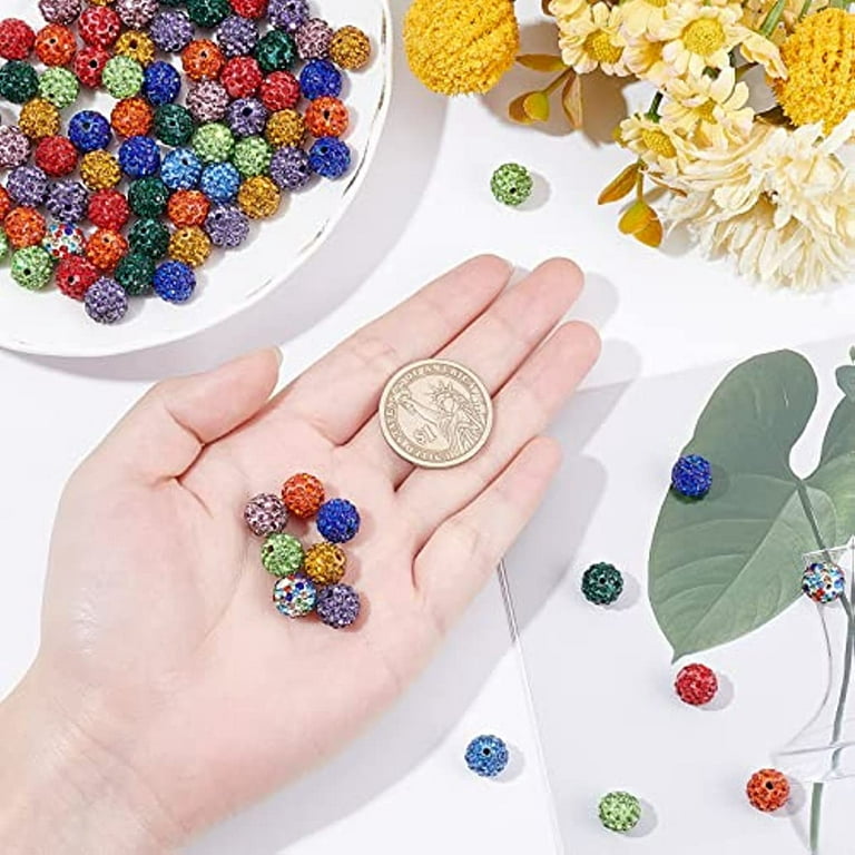 Pave Disco Ball Beads, Polymer Clay Rhinestone Beads, Round, Crystal,  PP13(1.9~2mm), 6 Rows Rhinestone, 10mm, Hole: 1.5mm