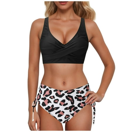 Women s High Waisted Bikini Sets Two Piece Swimsuit Sexy Push Up Vintage Retro Ruched Print Bathing Suit For Women Swim Suits Khaki L