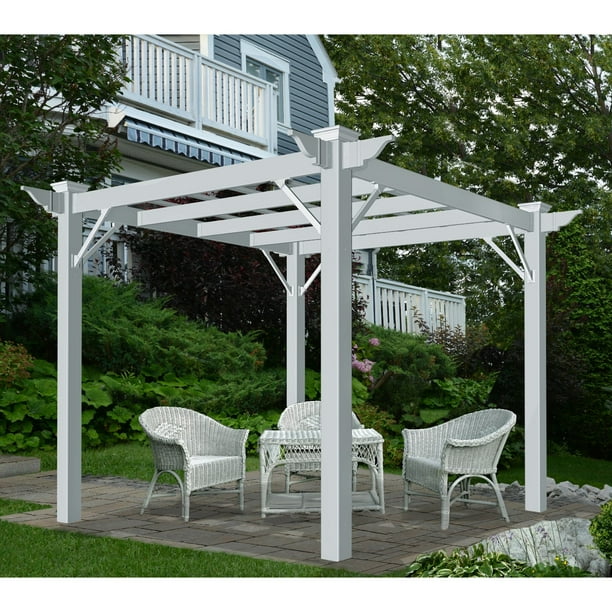 Dura Trel Queensbrook 7 Ft 5 In X 7 Ft 5 In White Vinyl Pergola 11301 Pergolas De Hierro Disenos De Pergola Pergolas De Madera