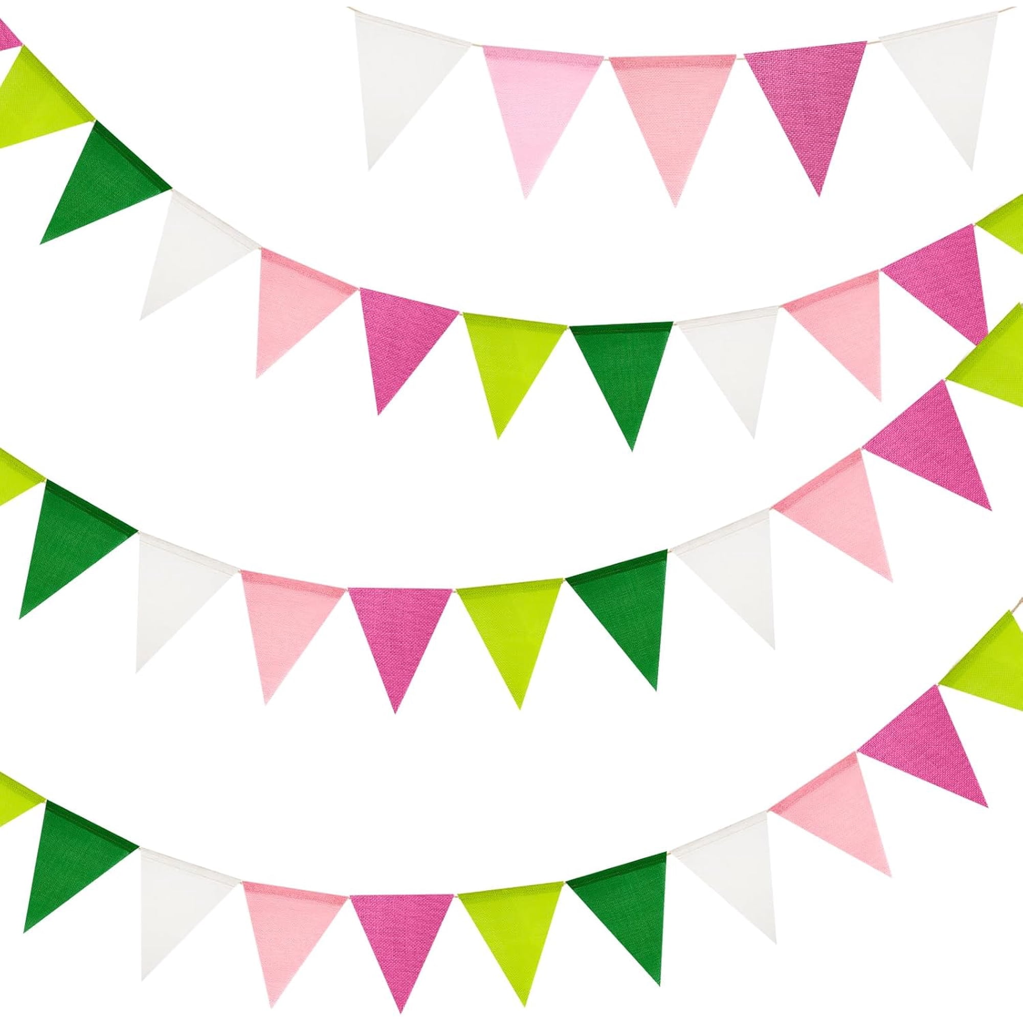 Pre-Strung Burlap Pennant Banners 39Ft Pink and Green Fabric Triangle Flag Bunting 36Pcs Pennant Banner Flags Garland for Birthday Holidays and Witch Theme Party Decorations