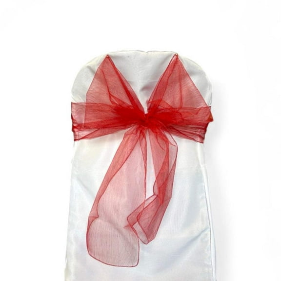 9 x 10 Ft Glitter Organza Chair Bows/Sashes Red (12 pieces)