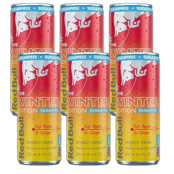 Red Bull Sugar-Free Fuji Apple and Ginger Winter Edition Energy Drink, with 80mg Caffeine plus Taurine & B Vitamins, 8.4 Fl Oz( Pack of 6 Cans) Repackaged By Shadow Cart
