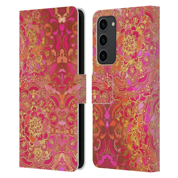 Head Case Designs Officially Licensed Micklyn Le Feuvre Mandala Hot Pink Gold and Orange Leather Book Wallet Case Cover Compatible with Samsung Galaxy S23  5G