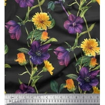 Soimoi Cotton Duck Fabric Purple & Yellow Flower Floral Printed Craft Fabric by the Yard 42 Inch Wide