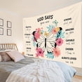 thumbnail image 2 of Inspirational Bible Verse Wall Tapestry with Butterfly and Pink Floral Design, Beige Background, 60 x 40 Inch Hanging Decor for Bedroom or Living Room, 2 of 5