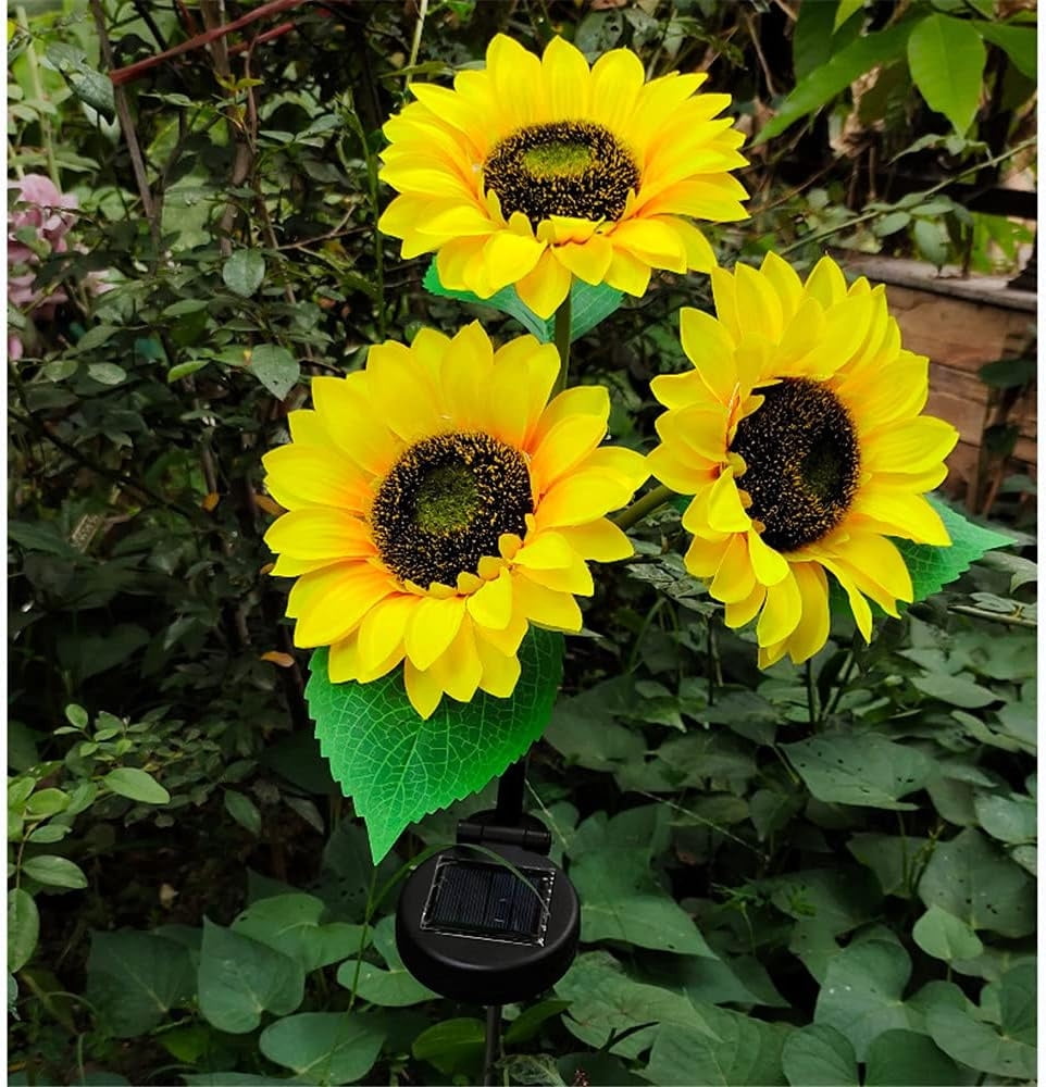 2 Pack Flashing Outdoor Solar Garden Stake Lights,Upgraded LED Solar Powered Light with 3 Heads Sunflower, Waterproof Solar Decorative Lights for Garden, Patio, Backyard