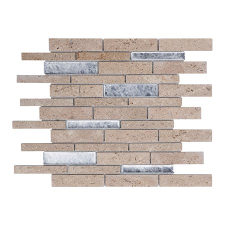 Modket TDH467NS Beige Sand Sina Pearl Marble Stone Silver Foiled Glass Mosaic Tile Backsplash