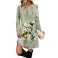 thumbnail image 5 of Women's Fashion Casual Dress with Pockets, Decorative Buttons, Christmas Prints, Round Neck and Long Sleeves for Practical Holiday Wear,Light Green,2XL, 5 of 5