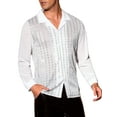 thumbnail image 4 of INSPIRE CHIC Men's Camp Collar Long Sleeve Sequin See Through Shirt L White, 4 of 6
