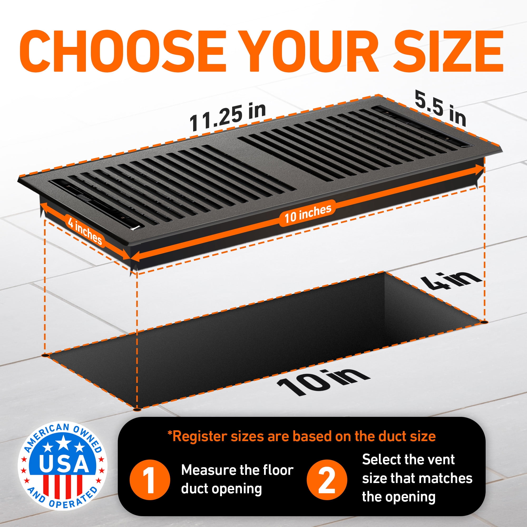 4X10 Floor Vent Covers Floor Register with Mesh Cover Trap, Heat and Air, Walkable Metal Floor Register for HVAC Duct, Contemporary, Dark Grey