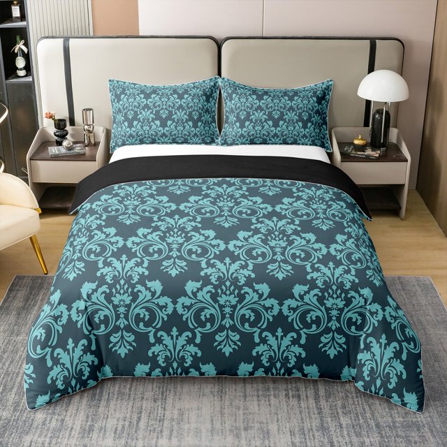 Erosebridal Housse de Couette Rétro Damassé Floral 100 % Coton Double, Literie à Imprimé Mandala Fleur Taille Double, Femmes Hommes Ados, Réversible (Sans Couette)