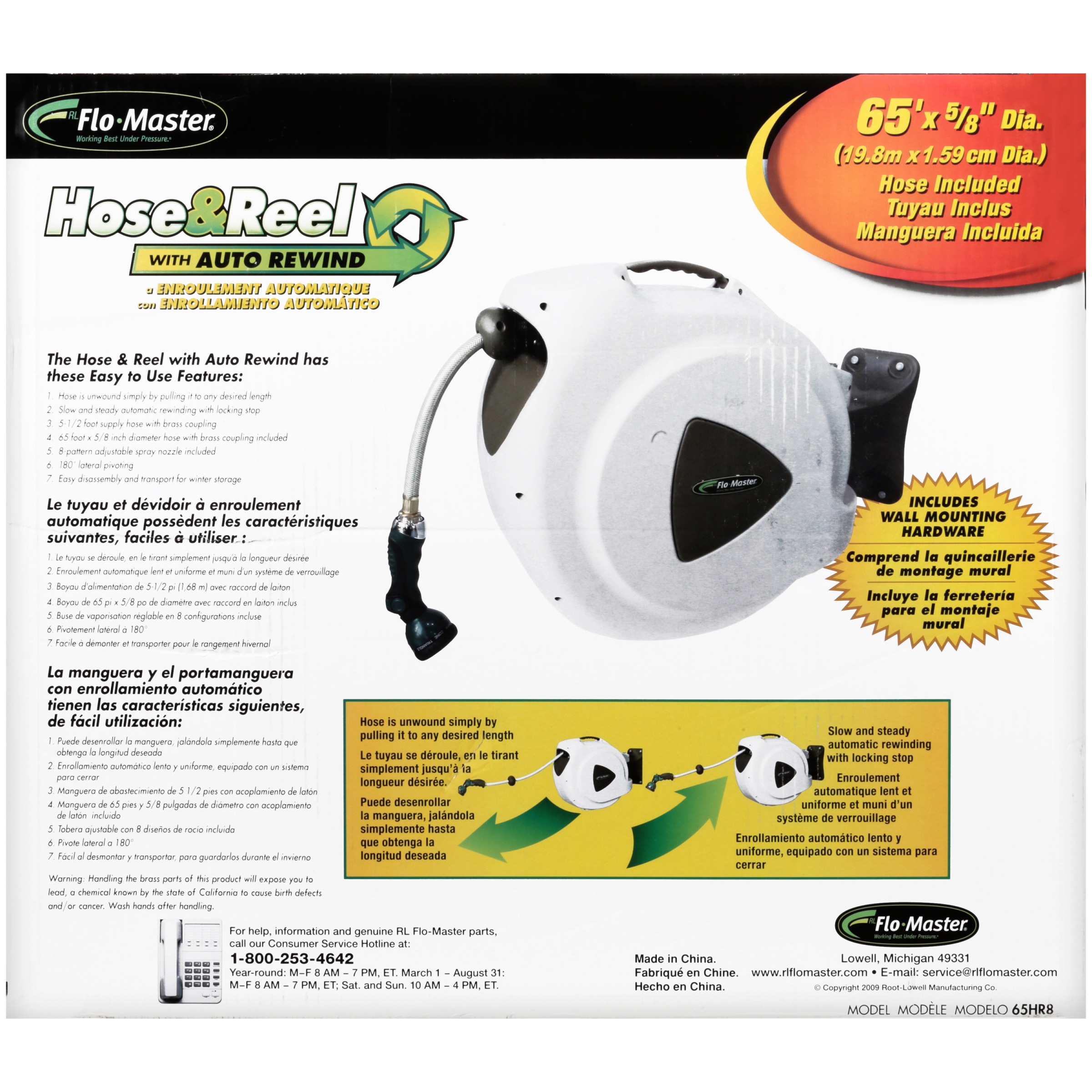 RL Flo-Master 65 Foot Hose & Reel with Auto Rewind - image 3 of 6