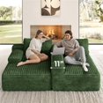 thumbnail image 4 of Yaheetech 110" 3-Seat L-Shaped Sofa Modular Sectional Sofa Corduroy Cloud Couch with 2 Armrests and Detachable Pillows for Living Room, Green, 4 of 5