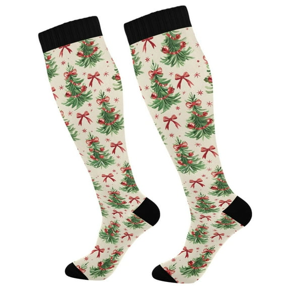 joogoo Christmas Tree Bows Long Socks Women Men Knee High Sock