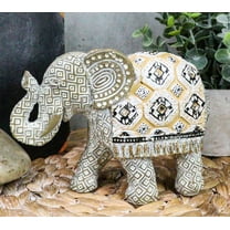 Ebros Silver Geometric Elephant Statue W/ Unique Tapestry Blanket Design 6.25" L