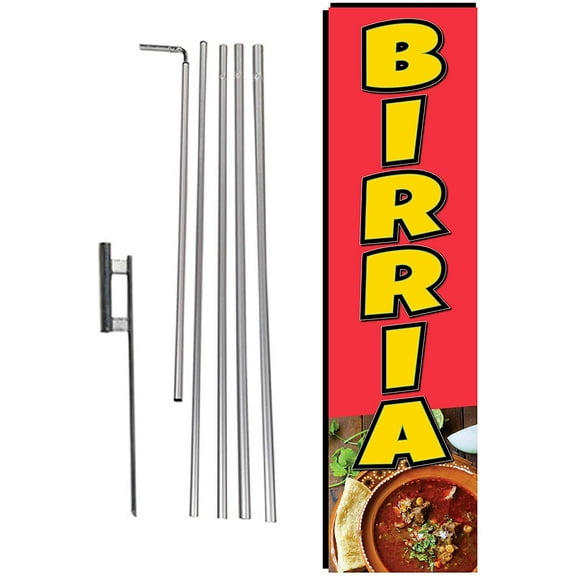 Birria Mexican Restaurant Food Advertising Rectangle Feather Banner Swooper Flag Sign with Flag Pole Kit and Ground Stake