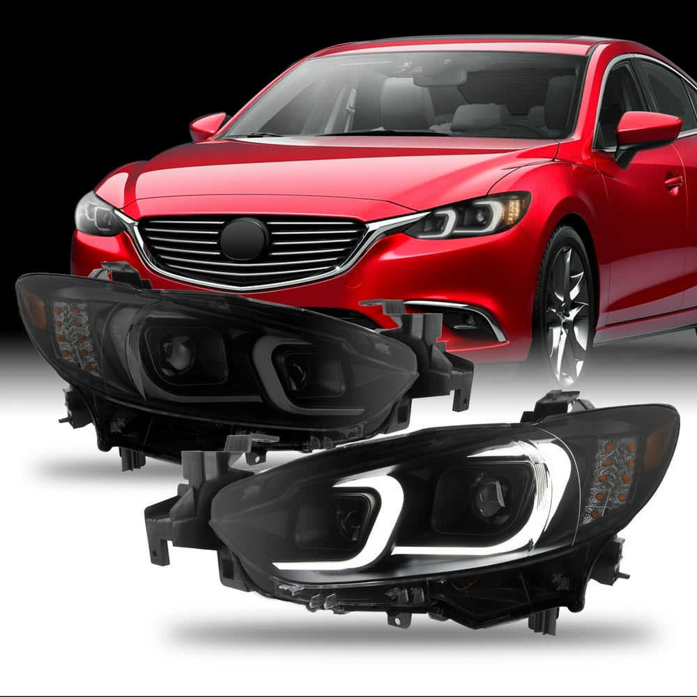 For 2014-17 Mazda 6 LED Light Tube DRL Projector Smoked Housing
