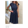 thumbnail image 6 of EASYBRA Pleated Midi Dress Solid Color Short Sleeve Casual Summer Dress Slim Fit Round Neck S–XXL, 6 of 6