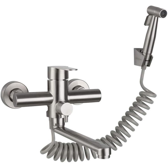 Grifo de cocina de acero inoxidable sin plomo de estilo rústico con pistola rociadora, burbujeador que ahorra agua que garantiza una limpieza eficiente mientras que las válvulas de cerámica ofrecen