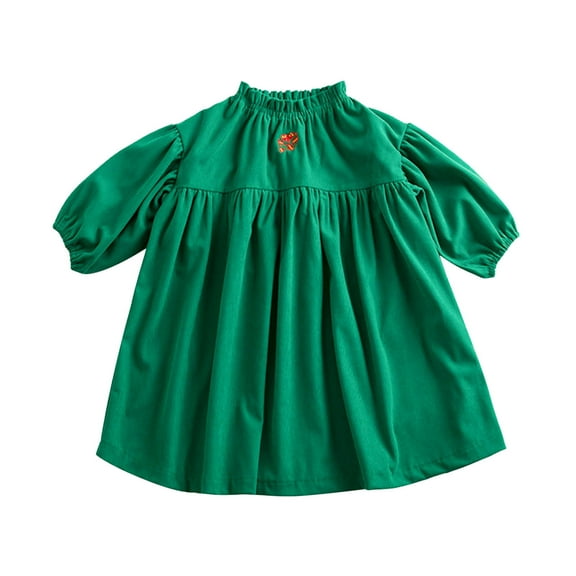 Glisme Girls Dress Autumn And Winter Long Sleeve Corduroy Solid Color Sundress Versatile Little Girl Princess Dress Size 3-4 Years,Green