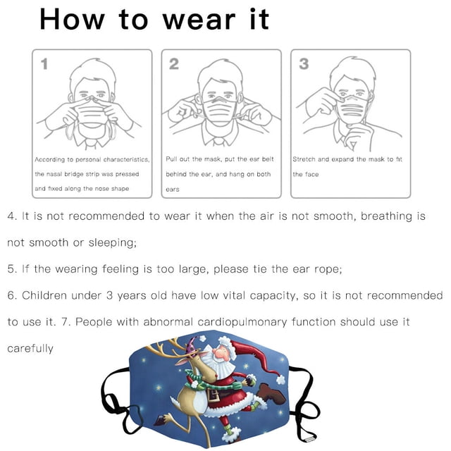 kurtrusly Christmas Themed Face Mask Dustproof Breathable Printing Mask with Elastic Ear Band Type 7