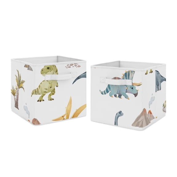 Sweet Jojo Designs Watercolor Dinosaur Dino Boy Fabric Storage Bins Set 2 Piece