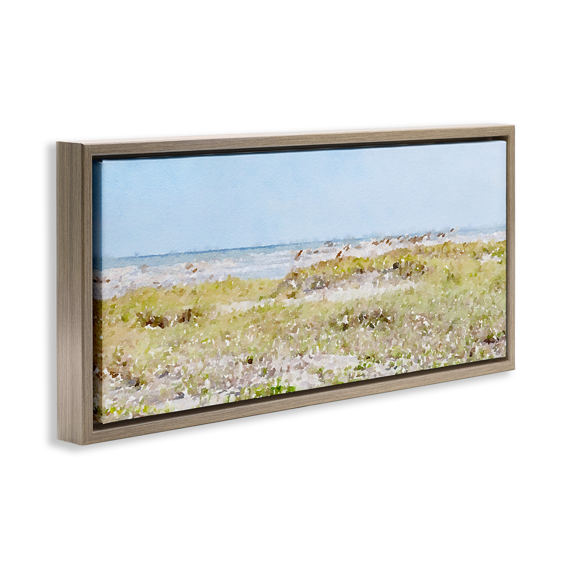 Stupell Industries Eastern Beach Grass Landscape Painting Brown Floater Framed Canvas Art Print Wall Art, 31 x 14