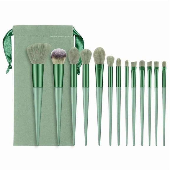 13Pcs Makeup Brush Set Soft Fluffy Cosmetic Foundation Powder Eyeshadow Make Up Brush Beauty Tool For Makeup Beginner, Green