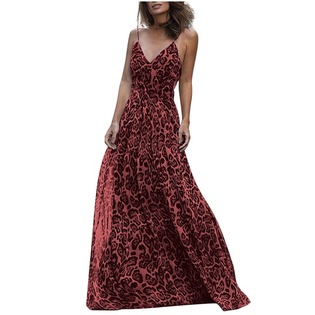 Moda mujer verano estampado casual con cuello en V sin mangas vacaciones Cami vestido largo Fridja hj3301