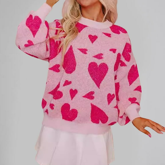 Wancir Women's Fall Long Sleeve Sweaters 2024 Casual Crewneck Ribbed Knit Flower Color Block Loose Pullover Tops