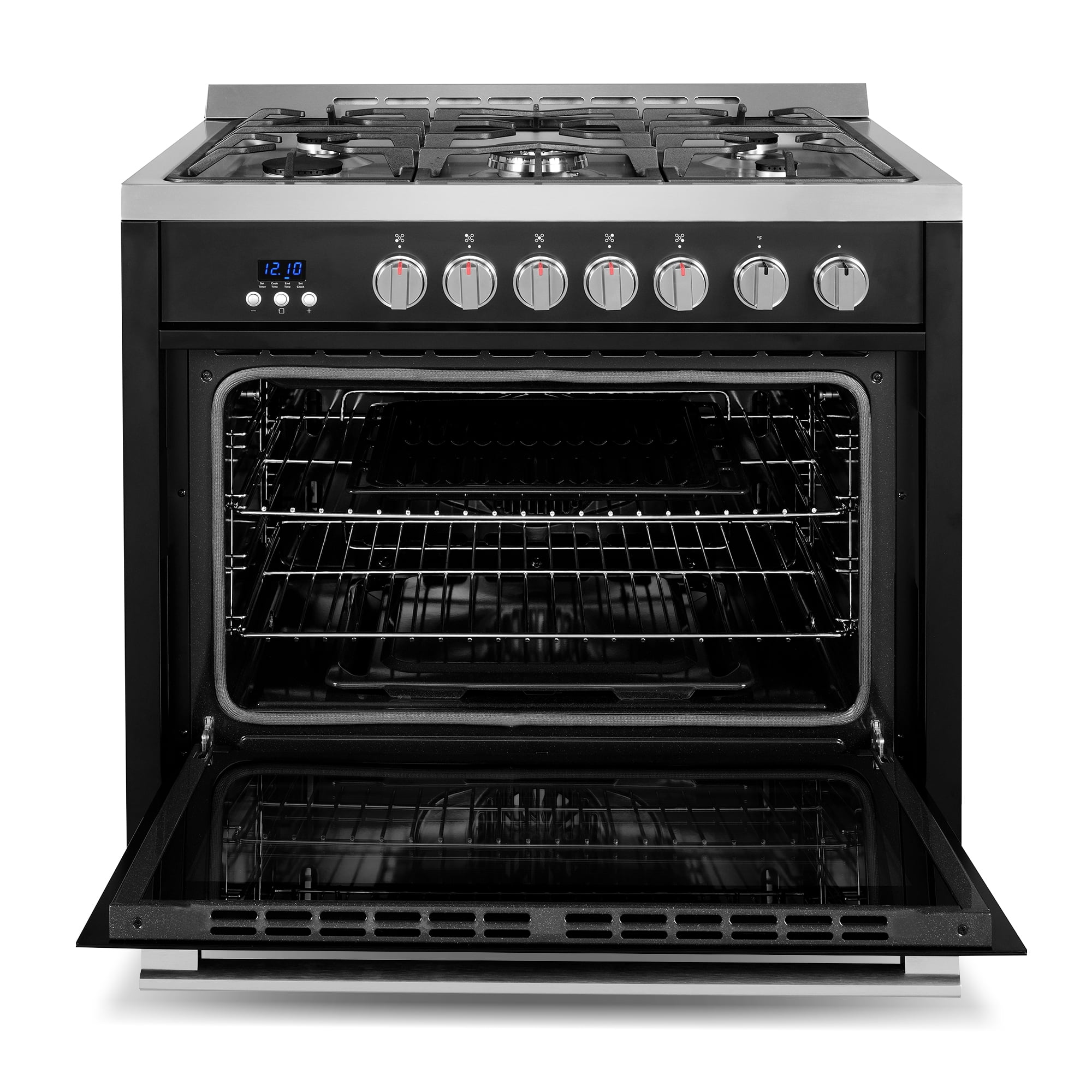 Cosmo 36 in. Nebula Collection 4.4 cu. ft. Gas Range, 5 Burners, Convection Oven, Matte Black