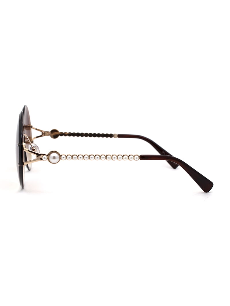 Oversized Semi Rimless Sunglasses Metal Frame Pearl Design Retro KAMMPT Retro Rimless sunglasses for women for Women - main image 3